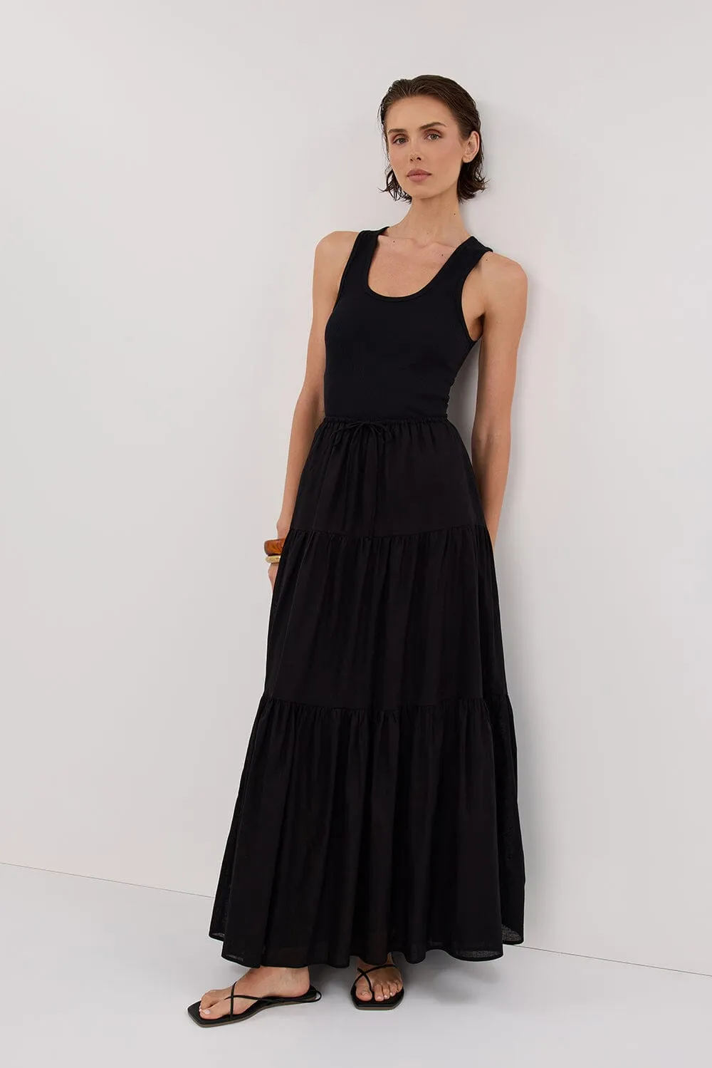 FLETCHER BLACK TIERED MAXI SKIRT