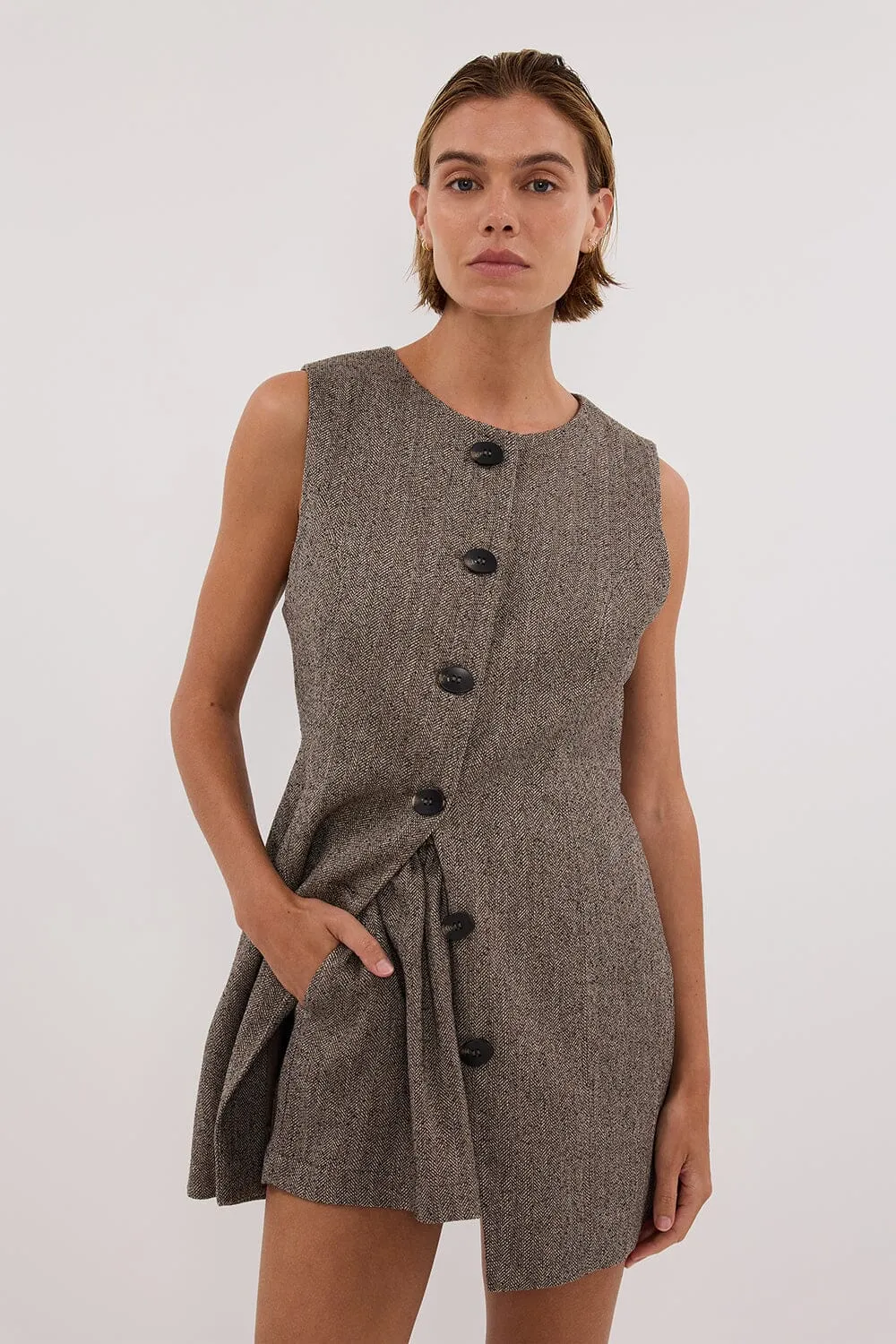 FRANKIE CHOC TWEED TUNIC VEST