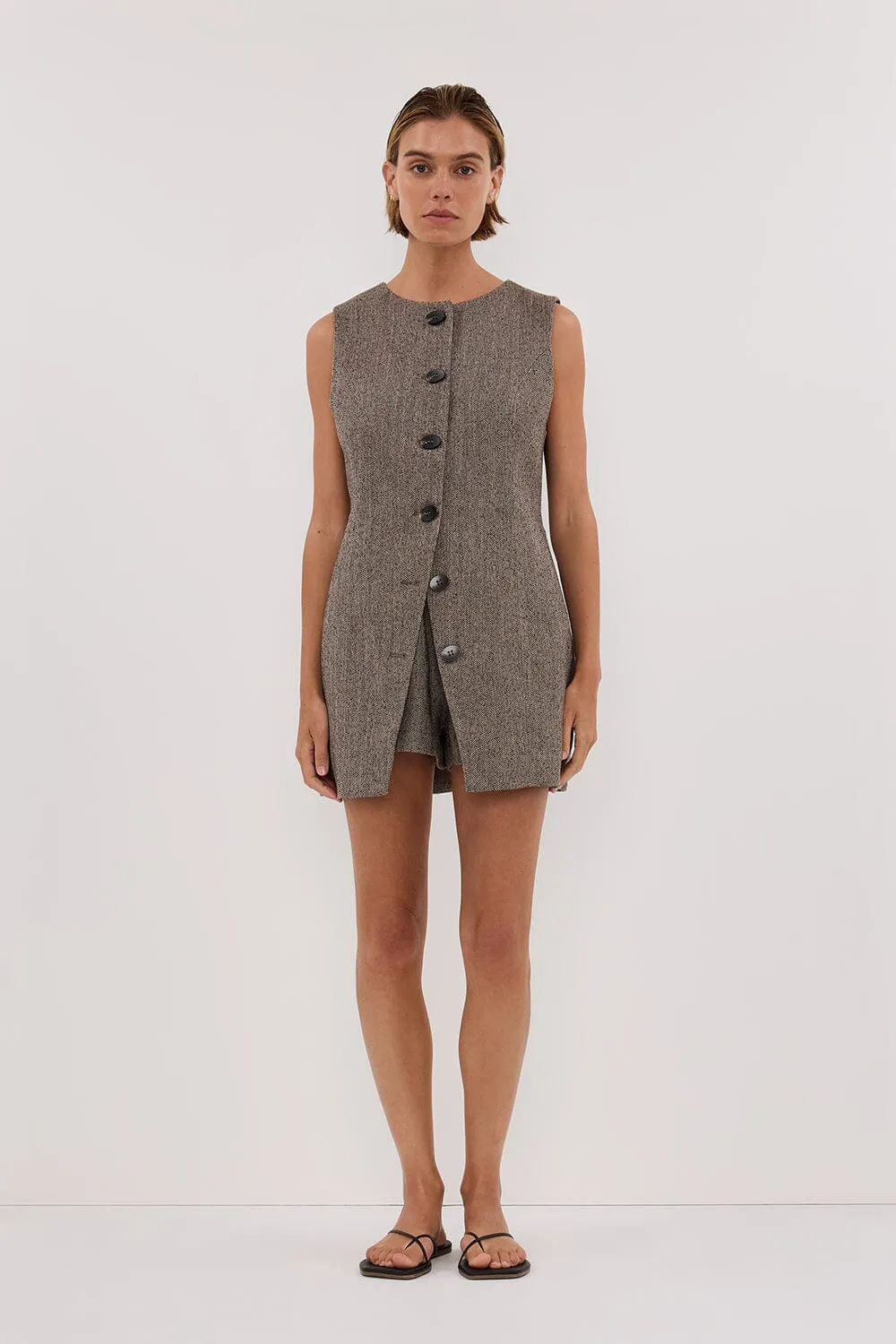 FRANKIE CHOC TWEED TUNIC VEST