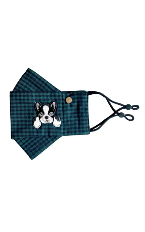 Frenchie Green Gingham Box Pleat Mask ( w Filter Pocket)