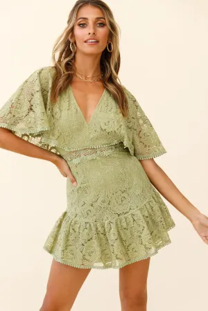 Geneva Cape Sleeve Lace Dress Khaki