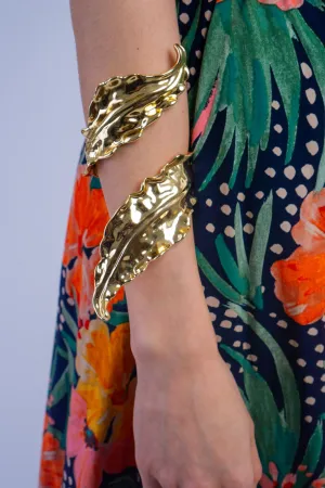 Gold Pleated Wrap Leaf Bracelet