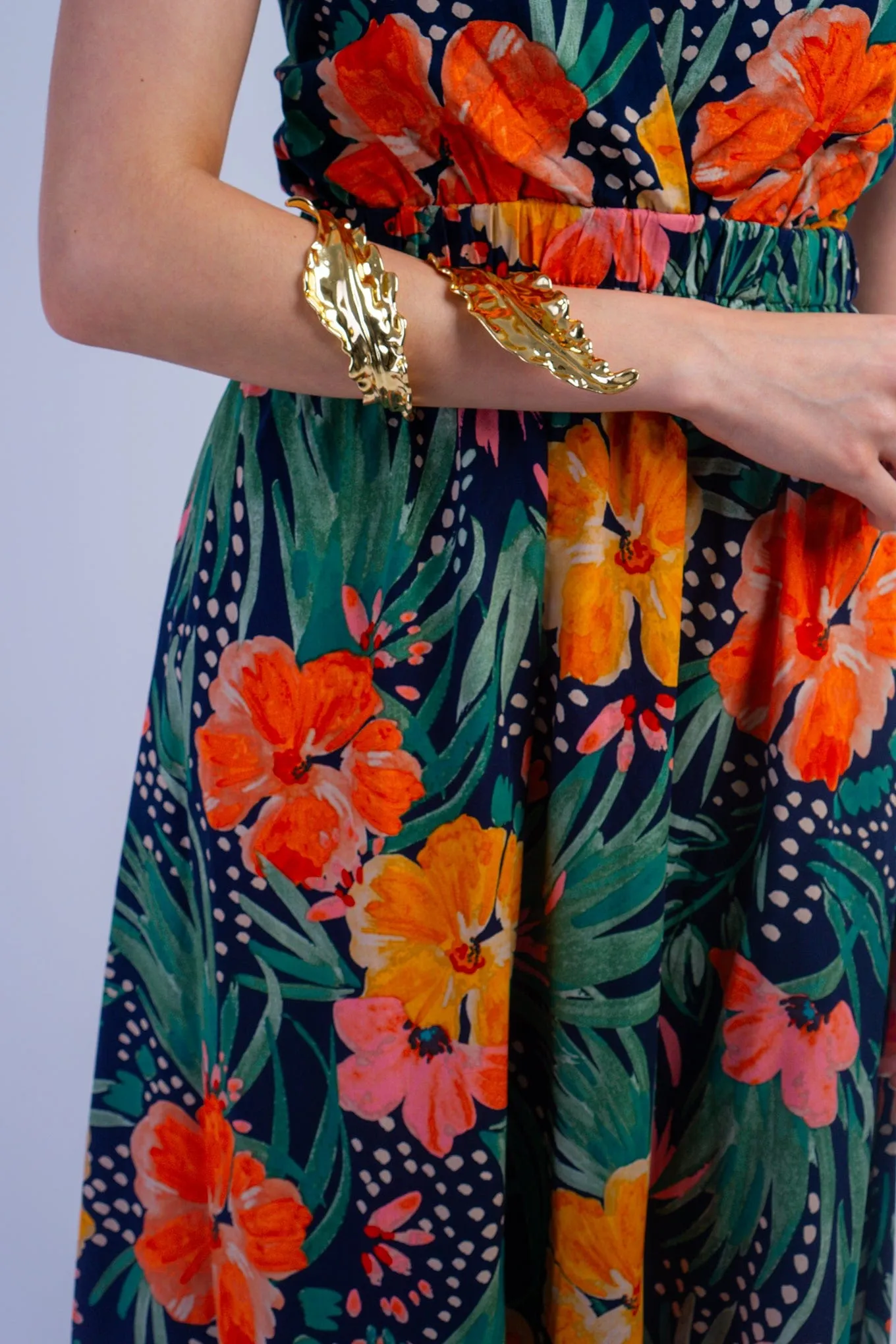 Gold Pleated Wrap Leaf Bracelet