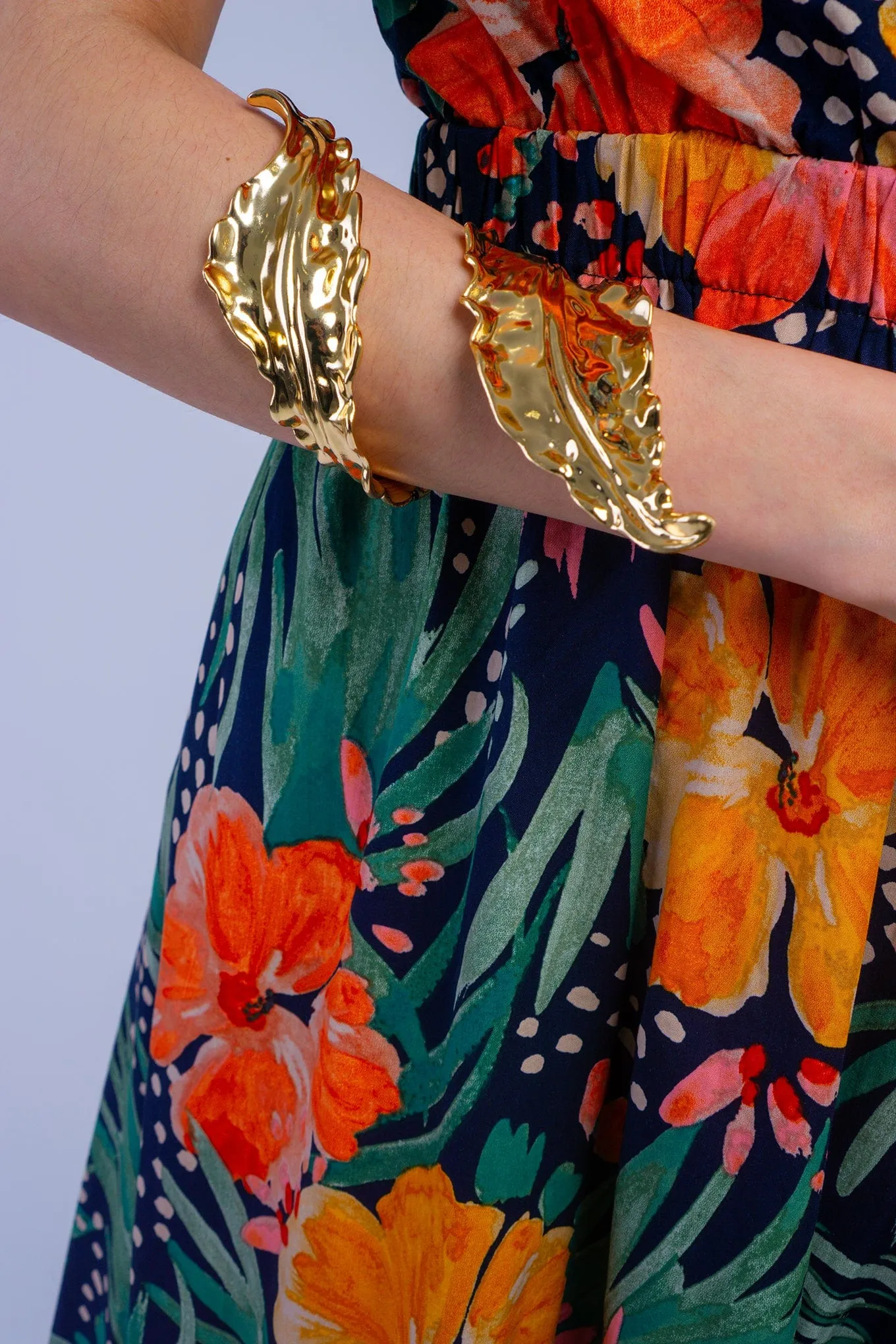 Gold Pleated Wrap Leaf Bracelet