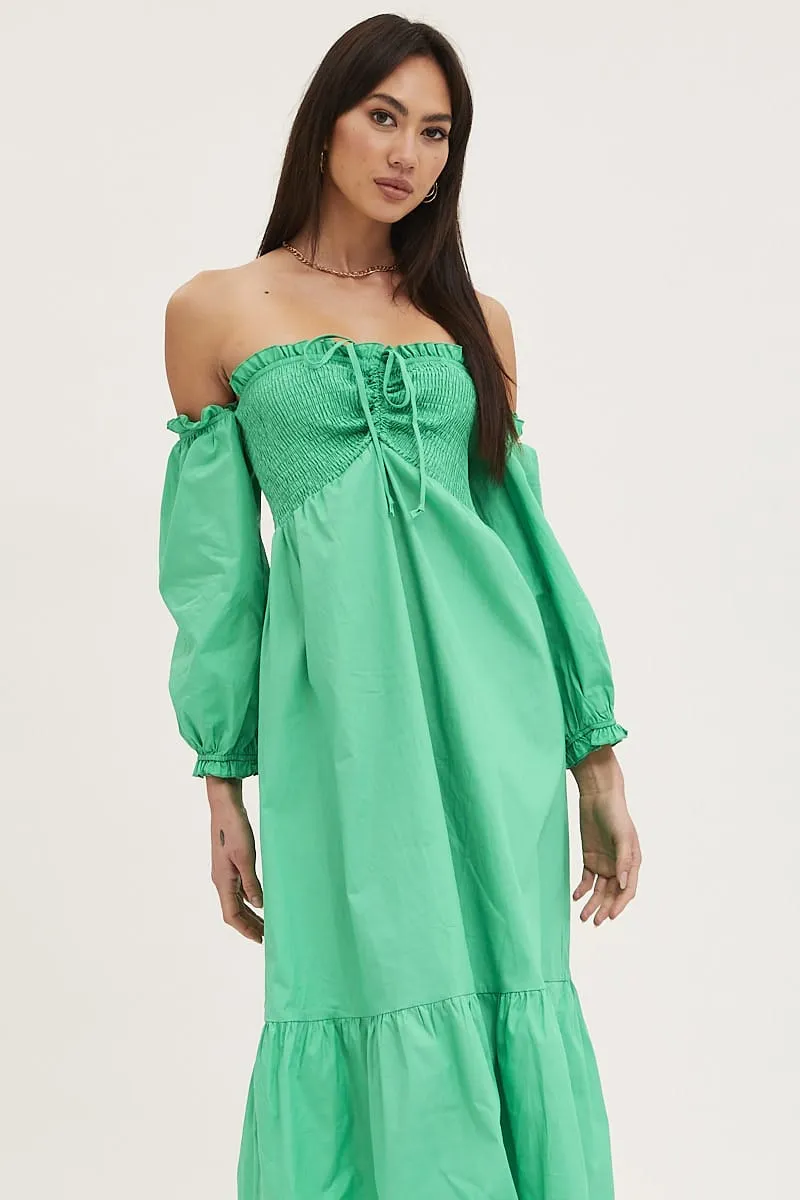 Green Dress Off Shoulder Maxi