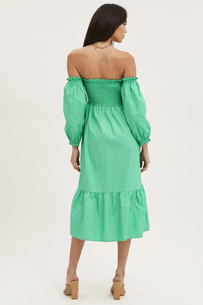 Green Dress Off Shoulder Maxi