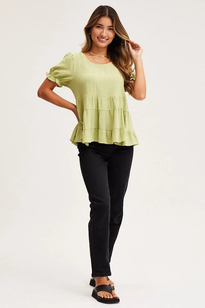 Green Smock Top Short Sleeve