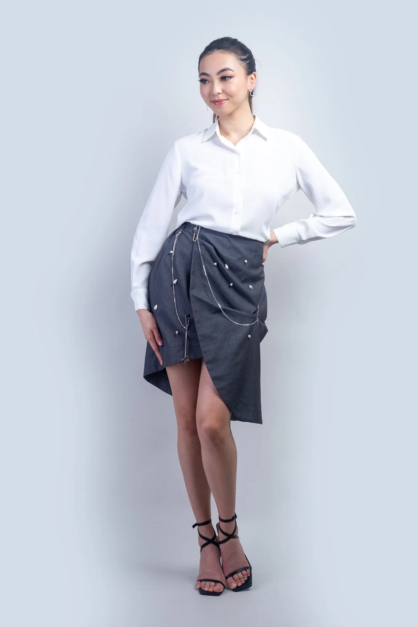 Grey Drape Pins and Charms Skirt
