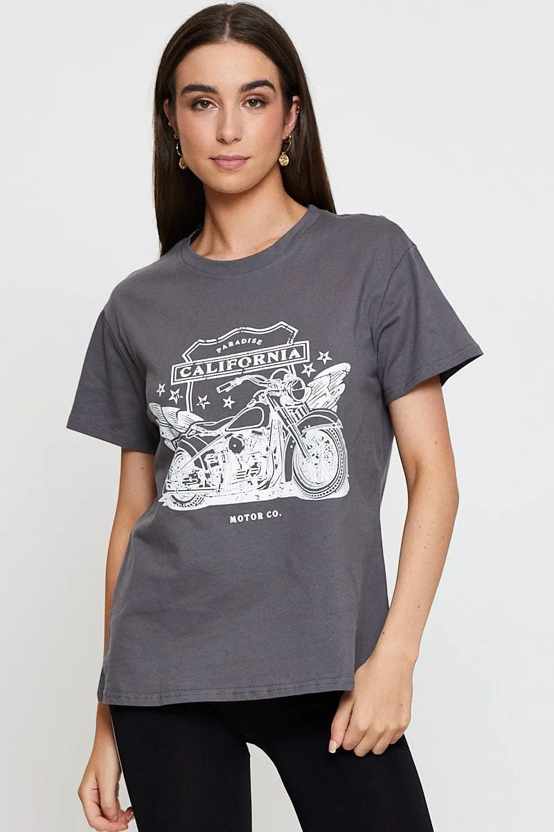 Grey Graphic T Shirt Short Sleeve