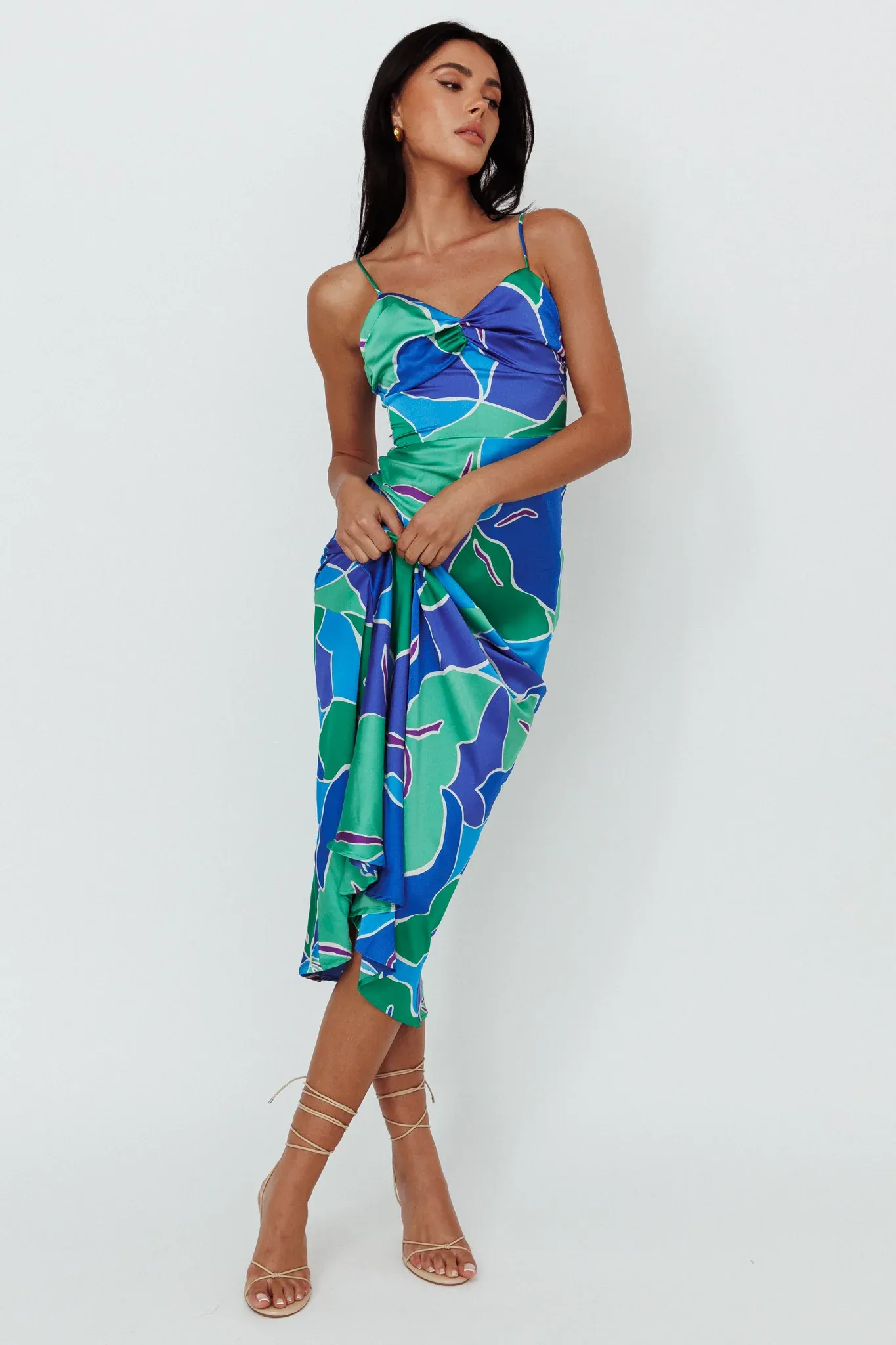 Hula Sweetheart Midi Dress Floral Blue