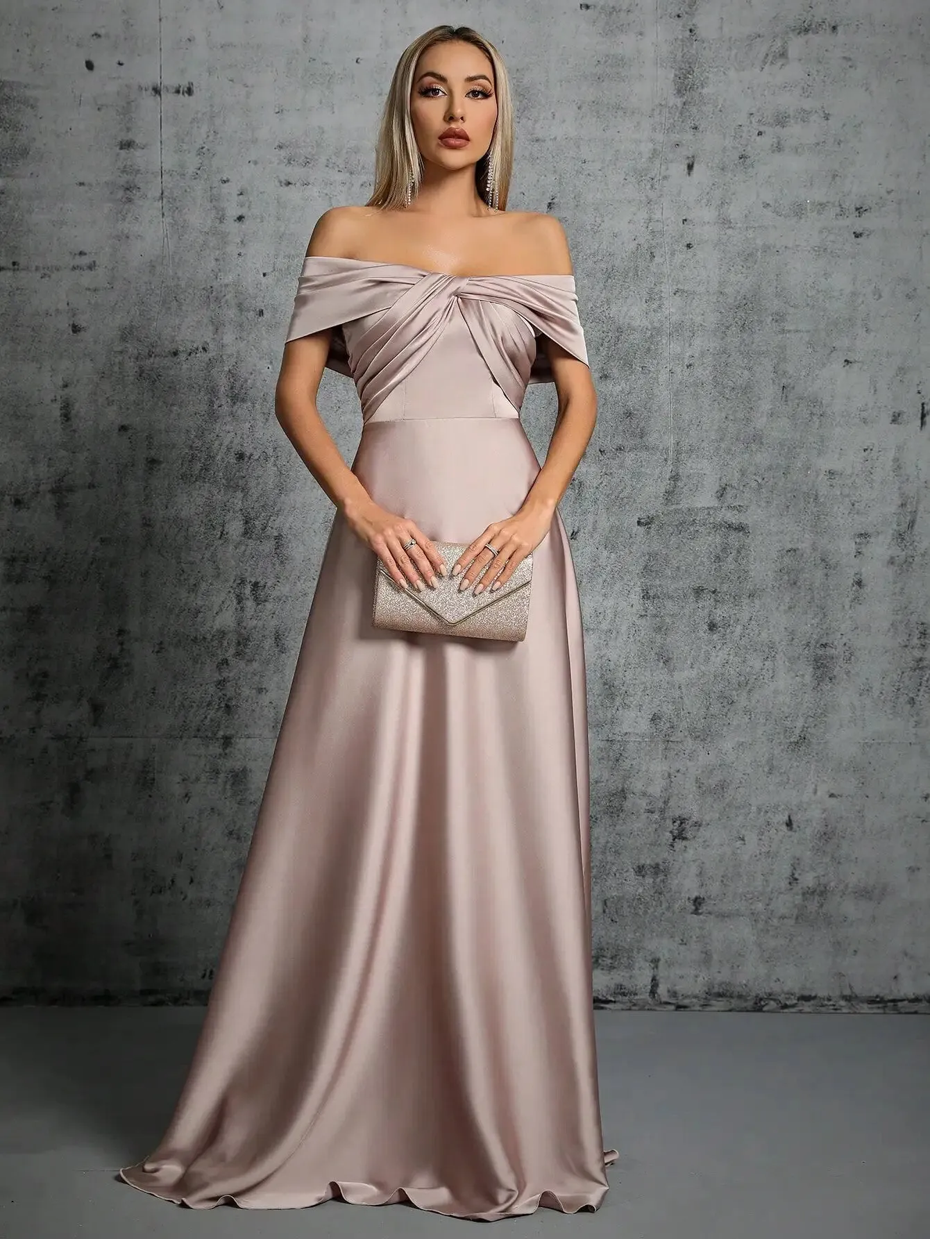 Irregular Cross Pleated Satin Gown Ball Dress Party Dress