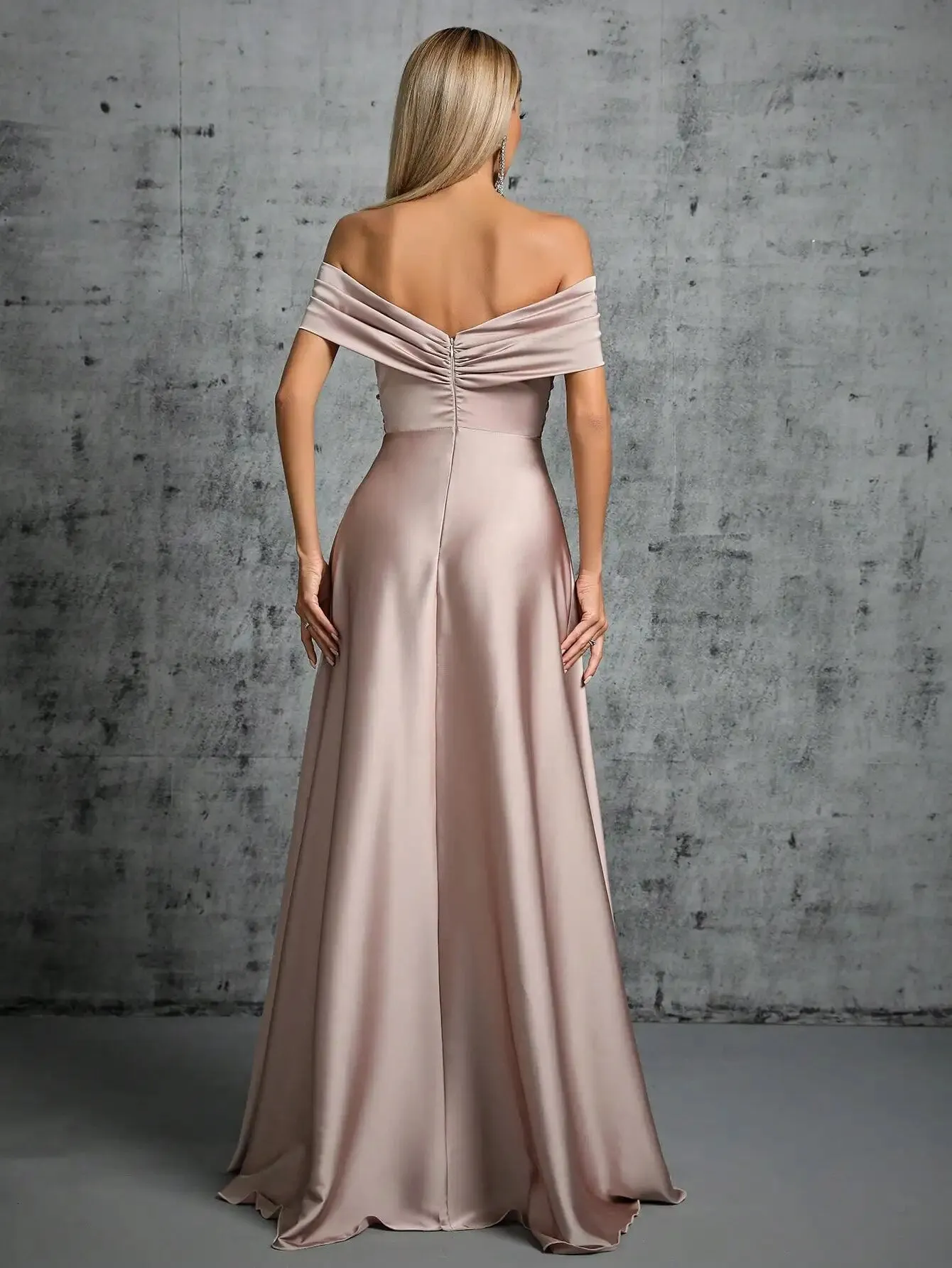 Irregular Cross Pleated Satin Gown Ball Dress Party Dress