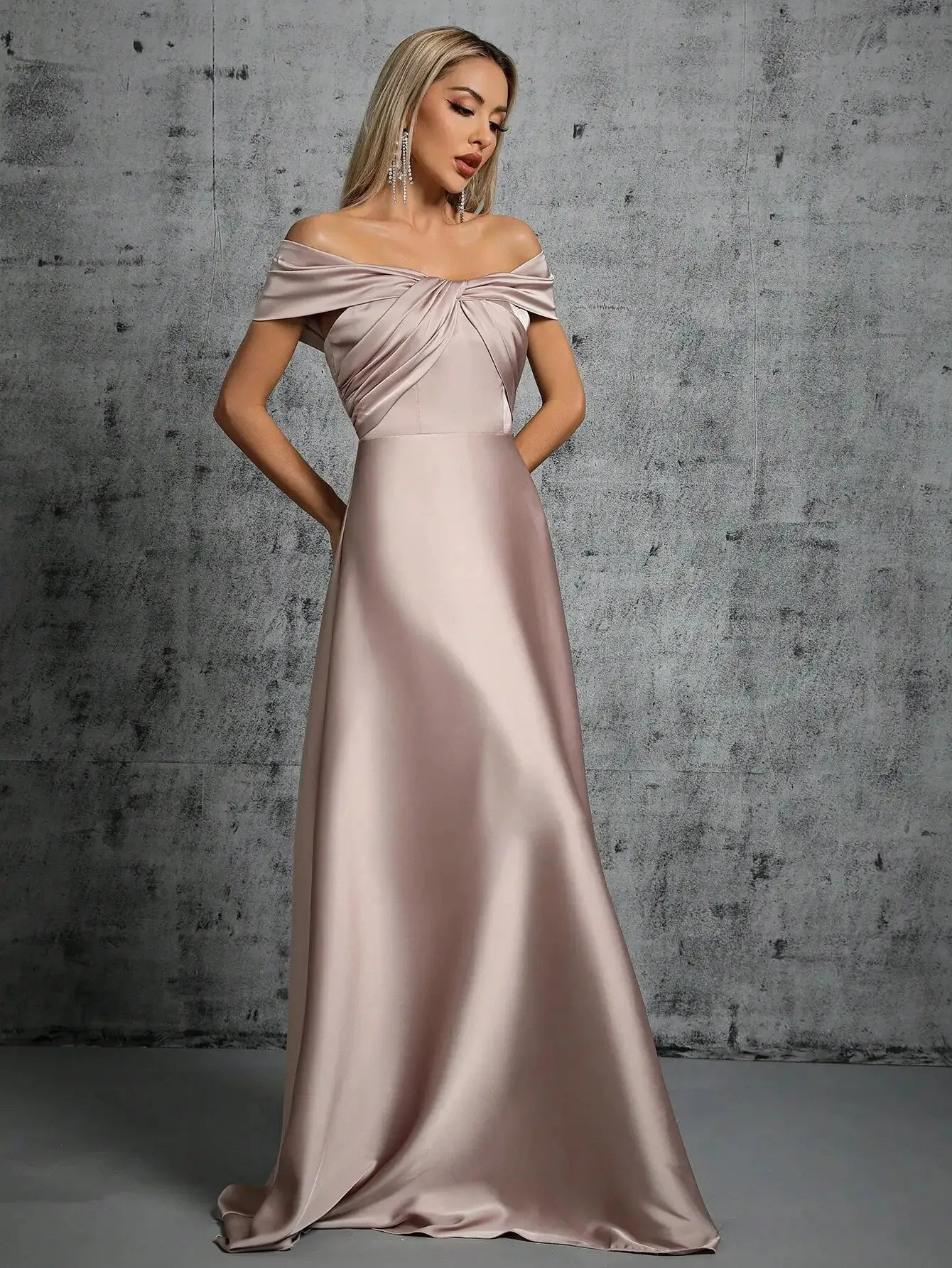 Irregular Cross Pleated Satin Gown Ball Dress Party Dress