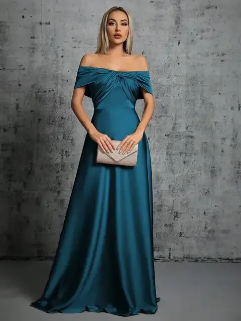 Irregular Cross Pleated Satin Gown Ball Dress Party Dress