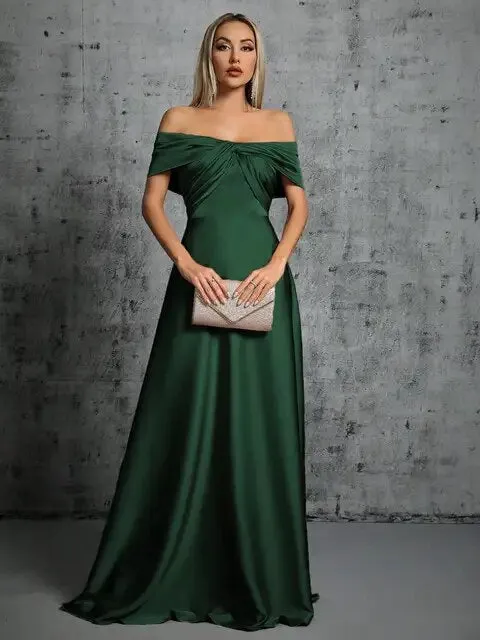 Irregular Cross Pleated Satin Gown Ball Dress Party Dress