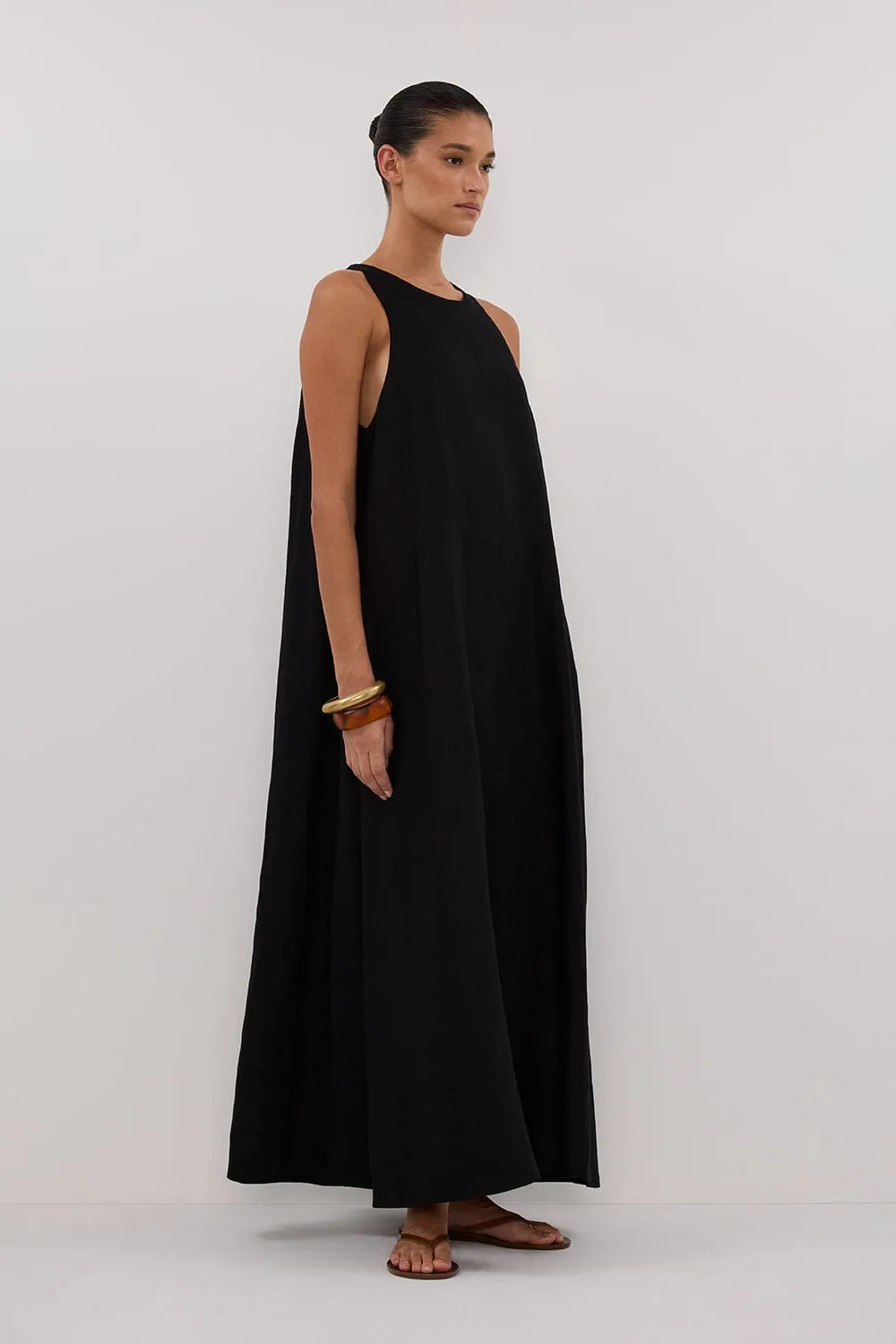 ISABELLE BLACK LINEN MIDI DRESS
