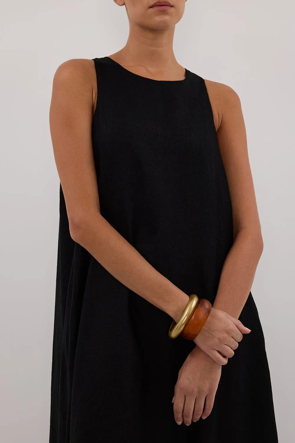 ISABELLE BLACK LINEN MIDI DRESS