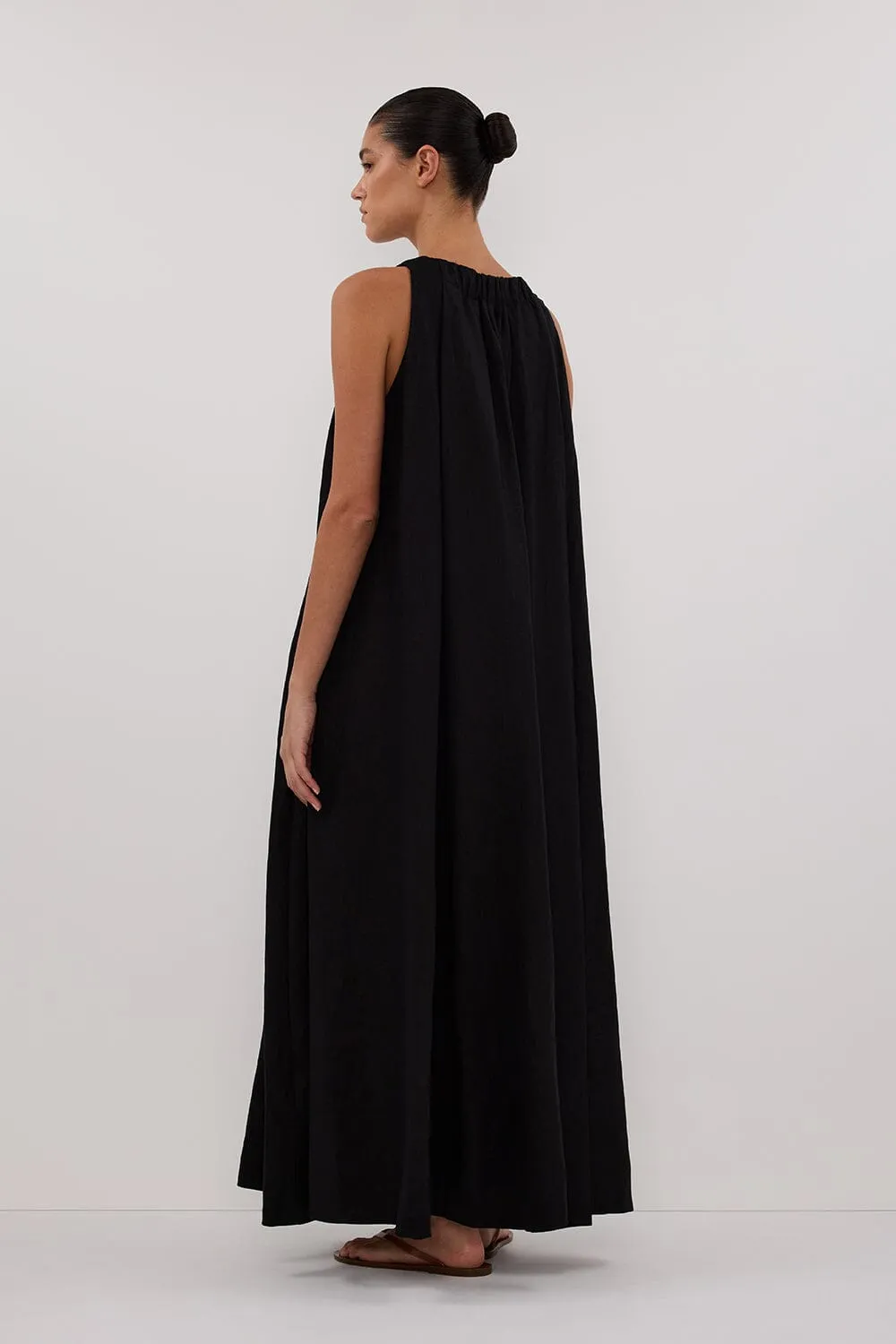 ISABELLE BLACK LINEN MIDI DRESS