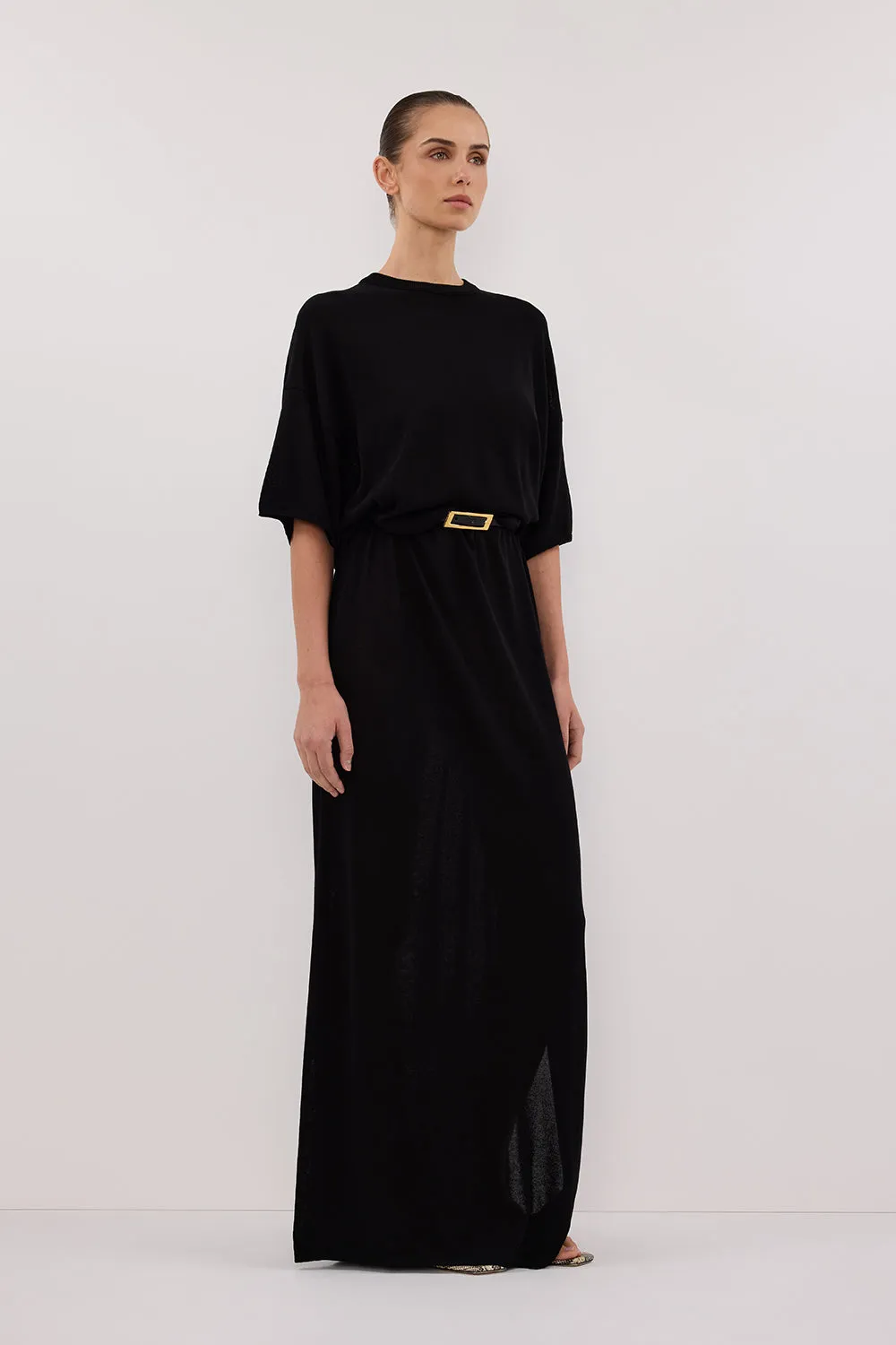 JACKI BLACK OVERSIZED SLEEVED KNIT MAXI DRESS