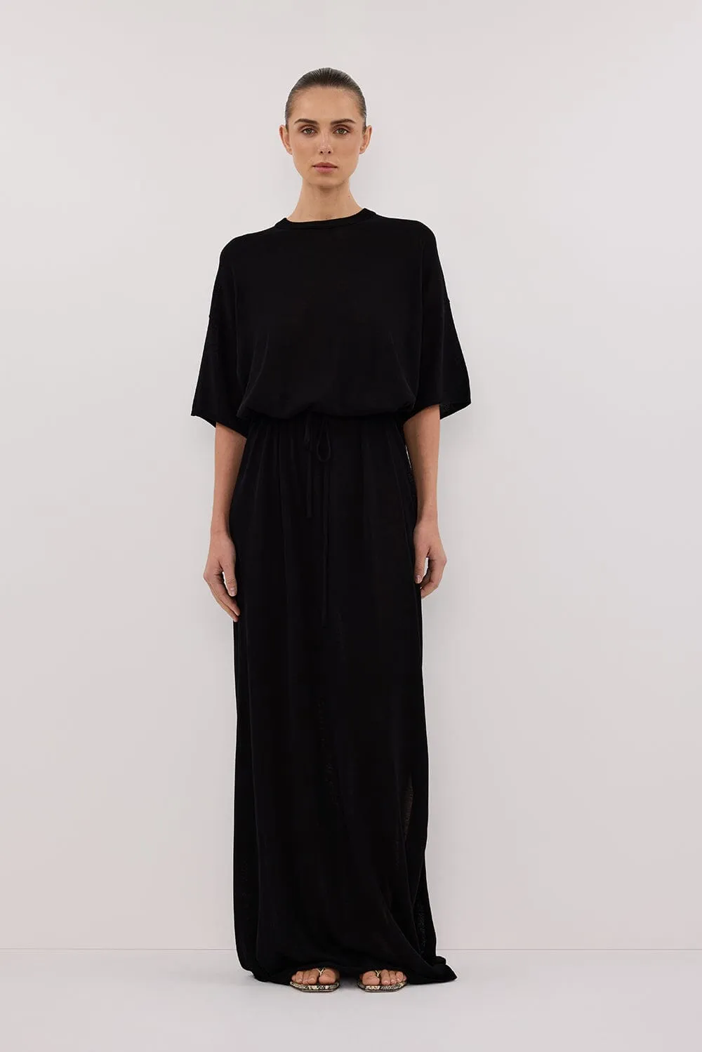 JACKI BLACK OVERSIZED SLEEVED KNIT MAXI DRESS