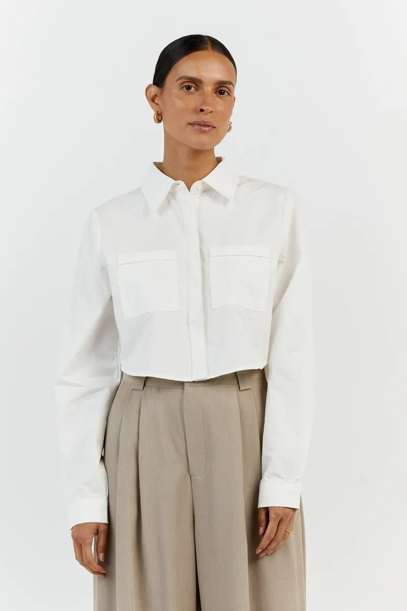 JORDY WHITE COTTON CROPPED SHIRT