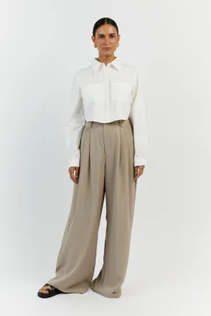 JORDY WHITE COTTON CROPPED SHIRT