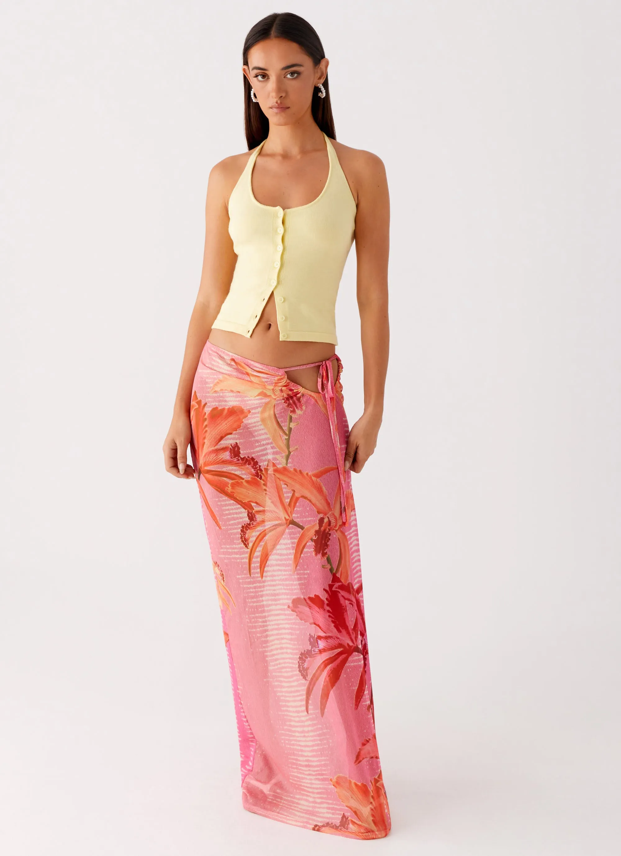 Jovani Maxi Skirt - Tropical Pink Print