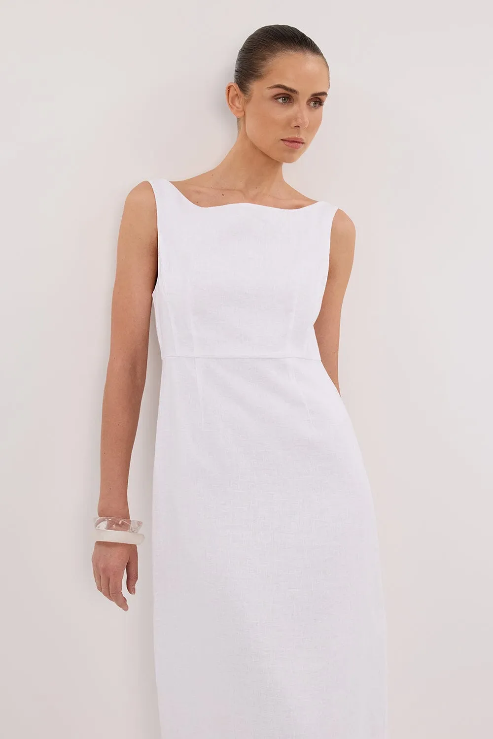 JULE WHITE LINEN MIDI DRESS