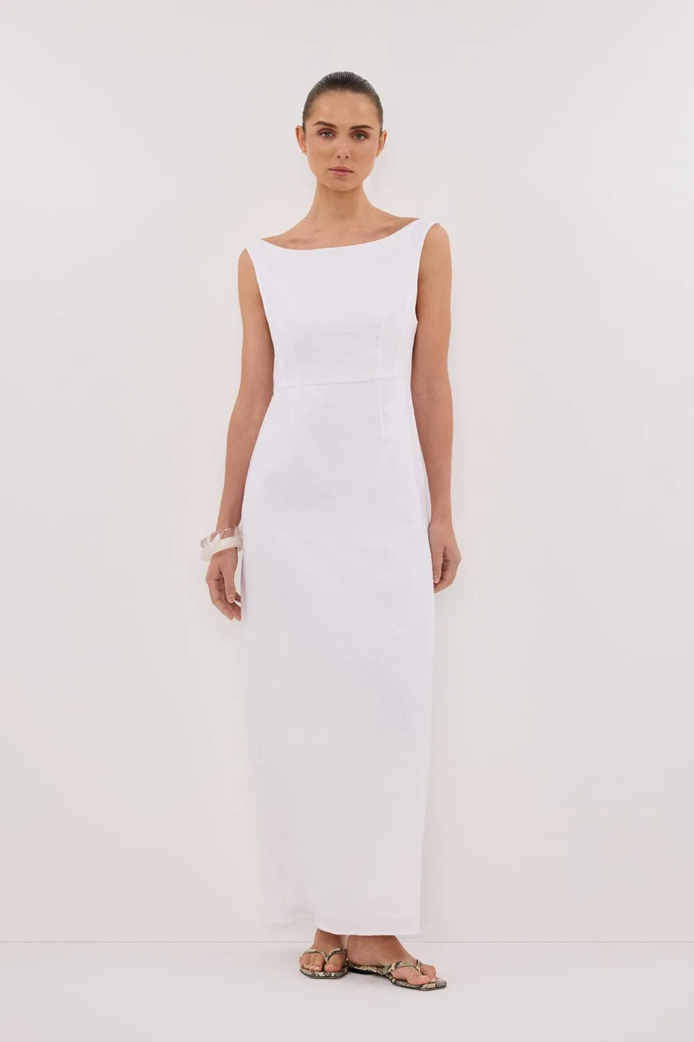 JULE WHITE LINEN MIDI DRESS