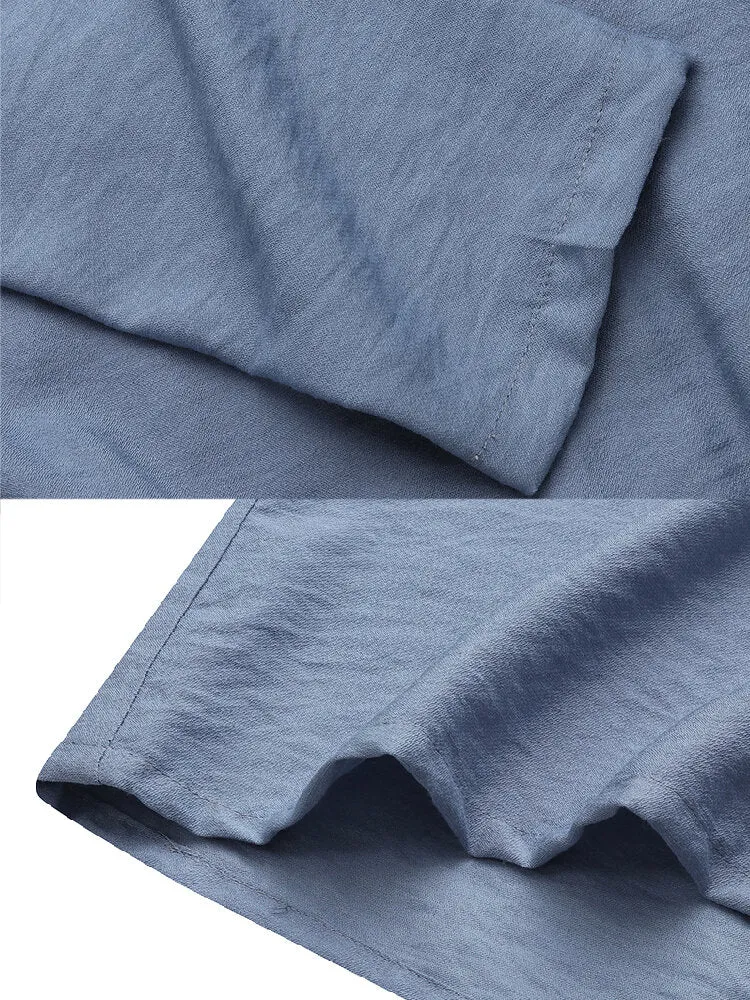 Kaftan Pure Color Lapel Front Pockets Tooling Women Maxi Dress