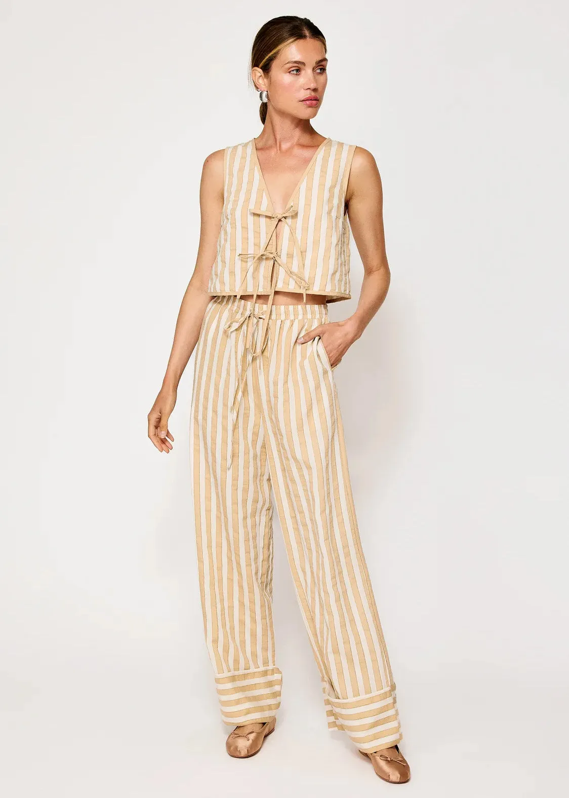 Kamari Striped Tie-Top - Ecru Taupe