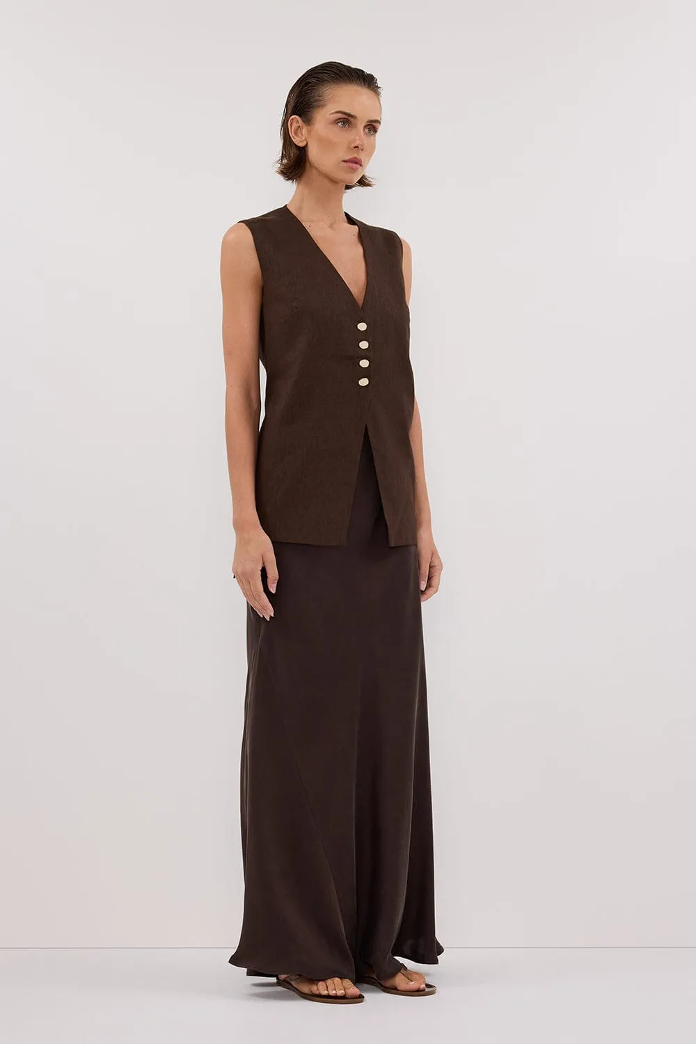 KNOX BITTER CHOC LINEN VEST