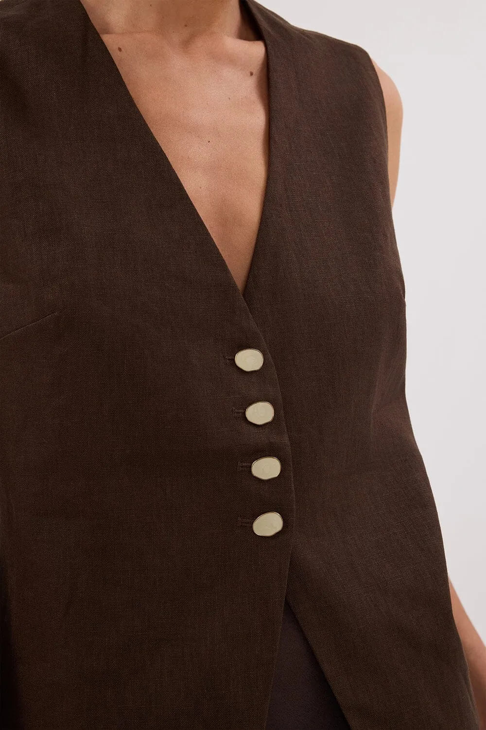 KNOX BITTER CHOC LINEN VEST
