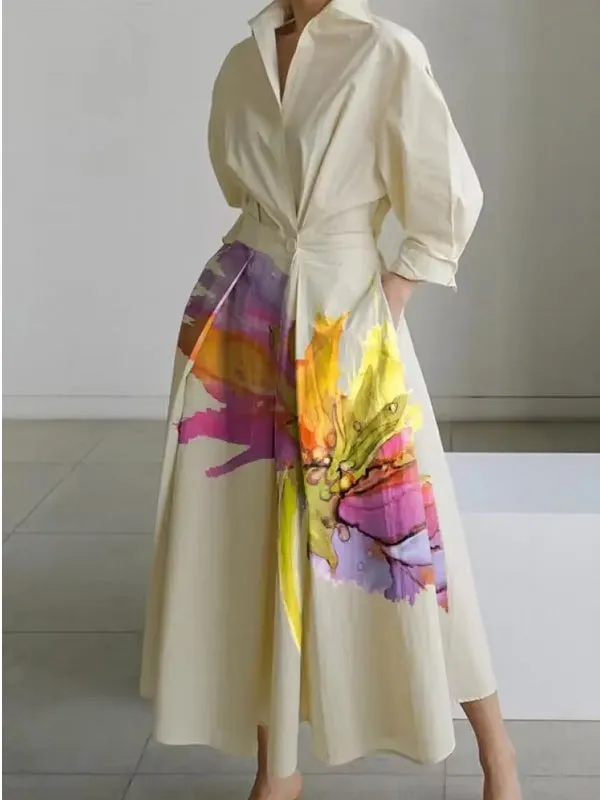 Lapel Shirts Dress For Women