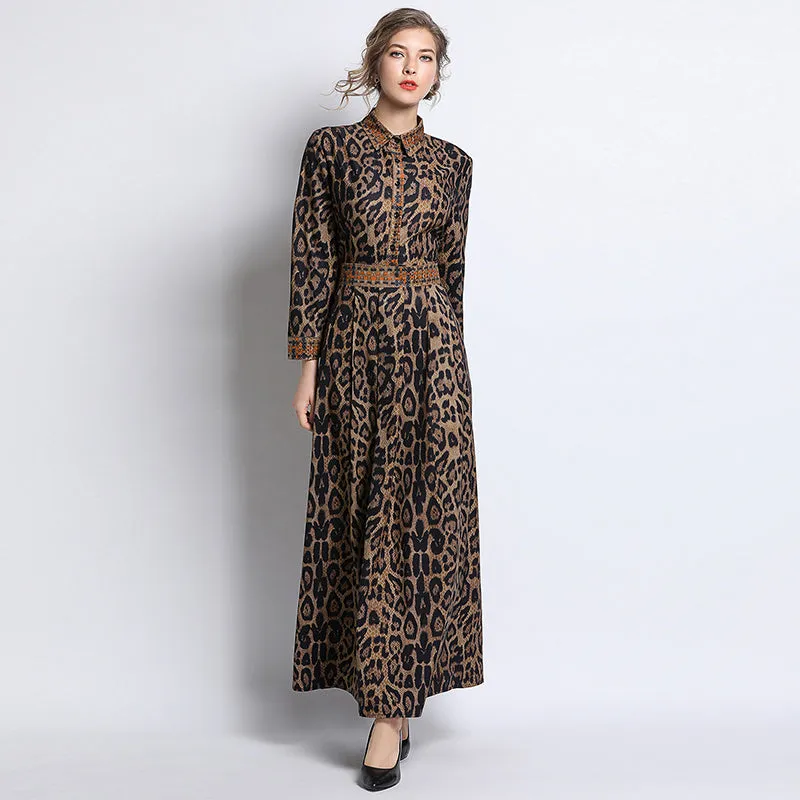 Leopard Print Brown Long Dress
