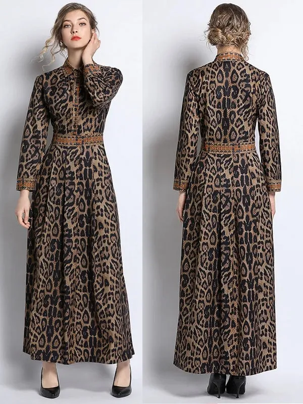 Leopard Print Brown Long Dress