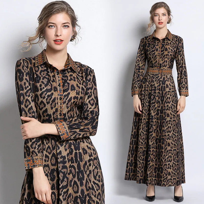 Leopard Print Brown Long Dress