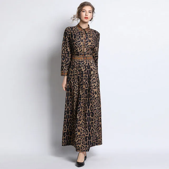 Leopard Print Brown Long Dress