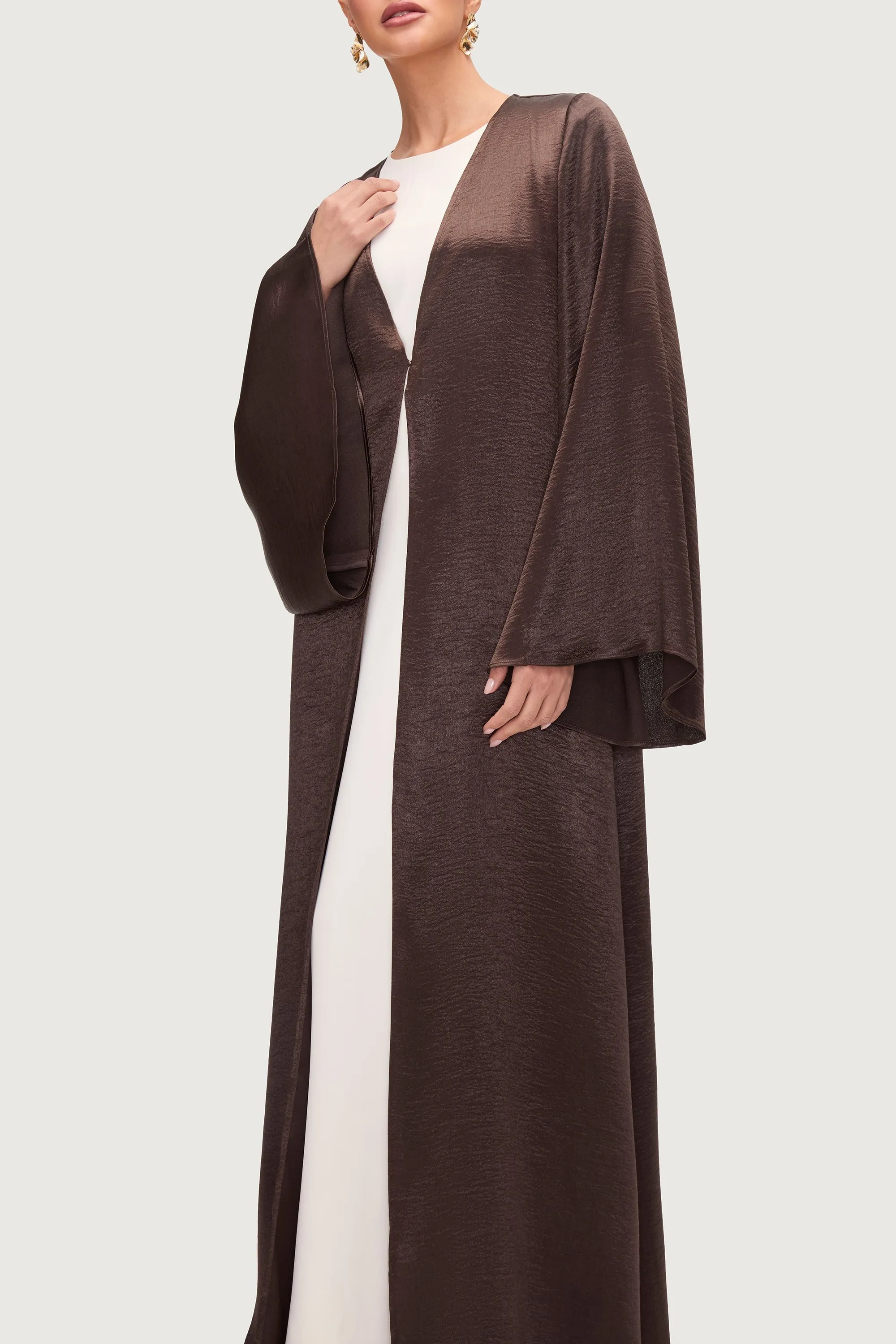 Liana Flare Sleeve Open Abaya - Black Coffee