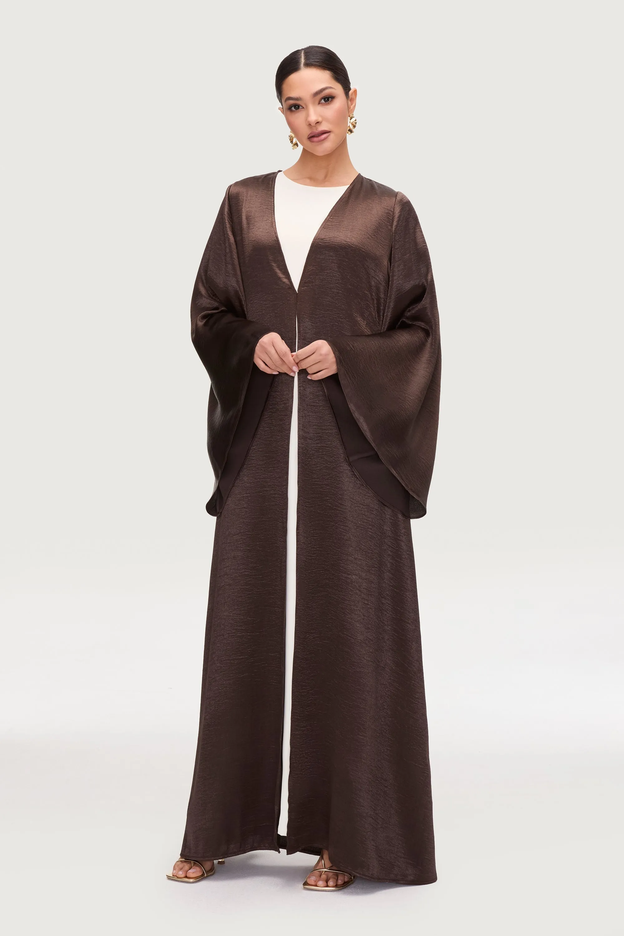 Liana Flare Sleeve Open Abaya - Black Coffee