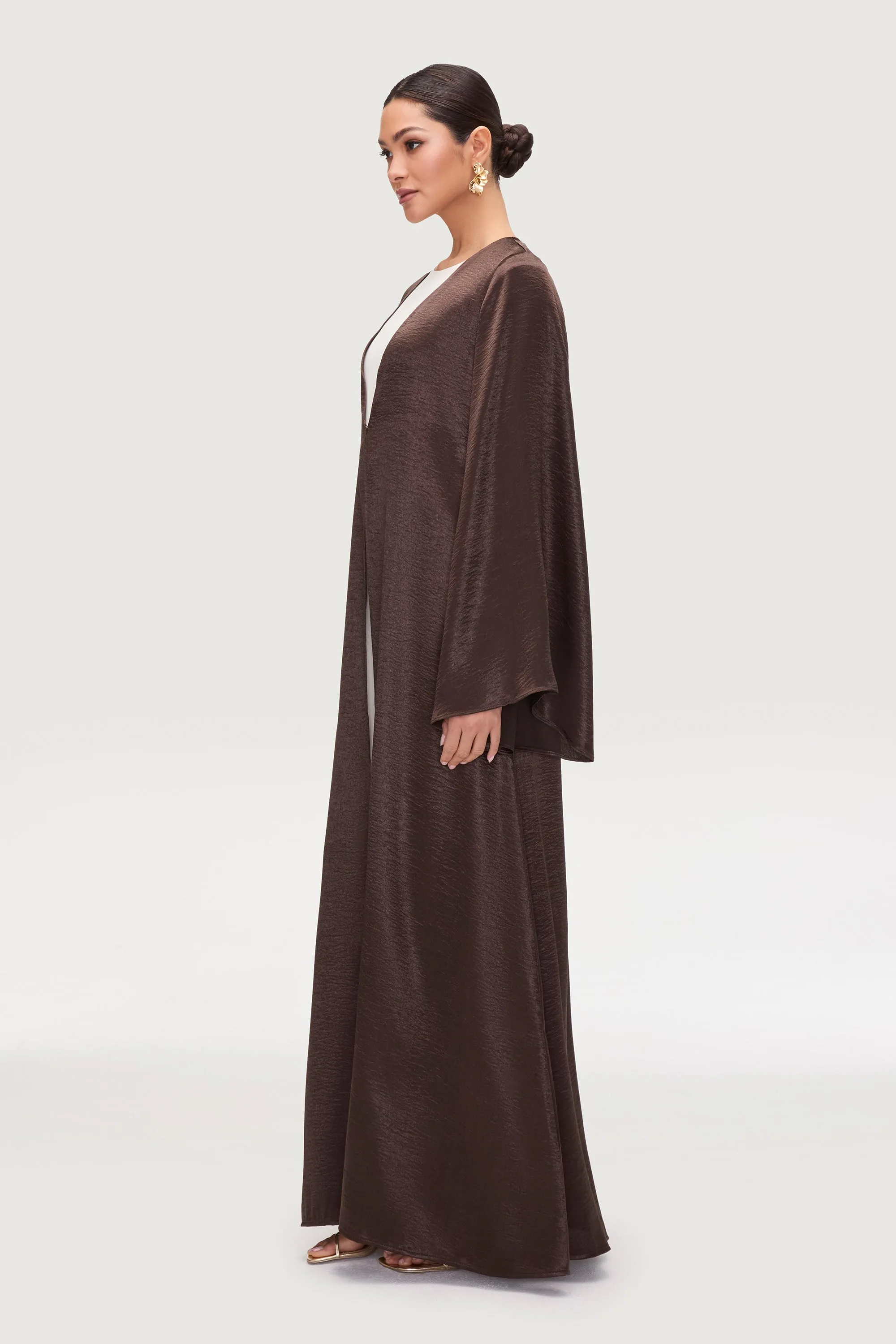 Liana Flare Sleeve Open Abaya - Black Coffee