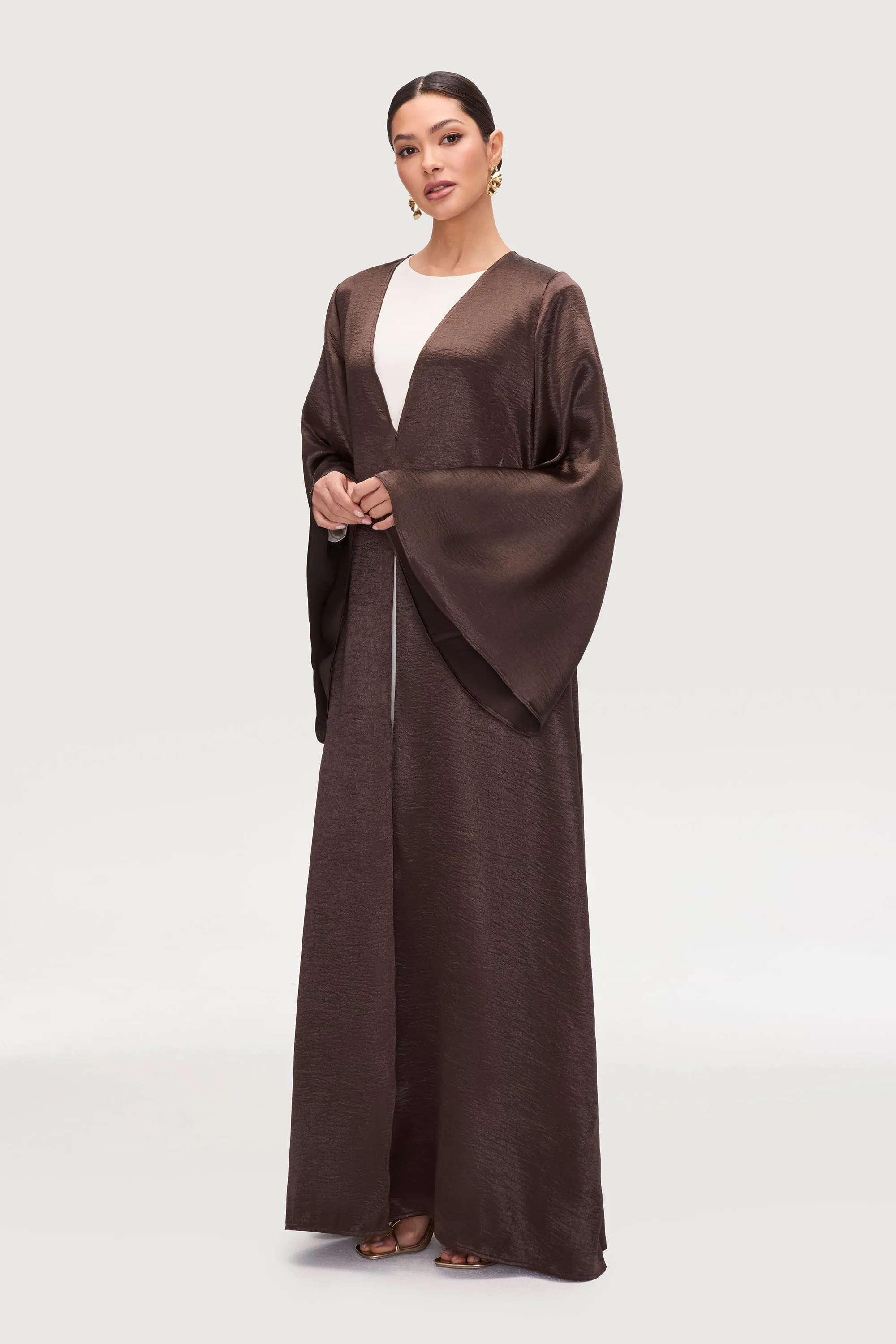 Liana Flare Sleeve Open Abaya - Black Coffee