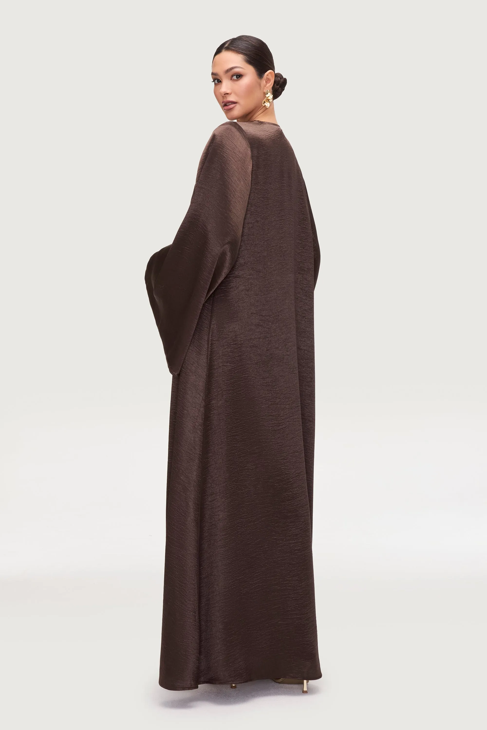 Liana Flare Sleeve Open Abaya - Black Coffee
