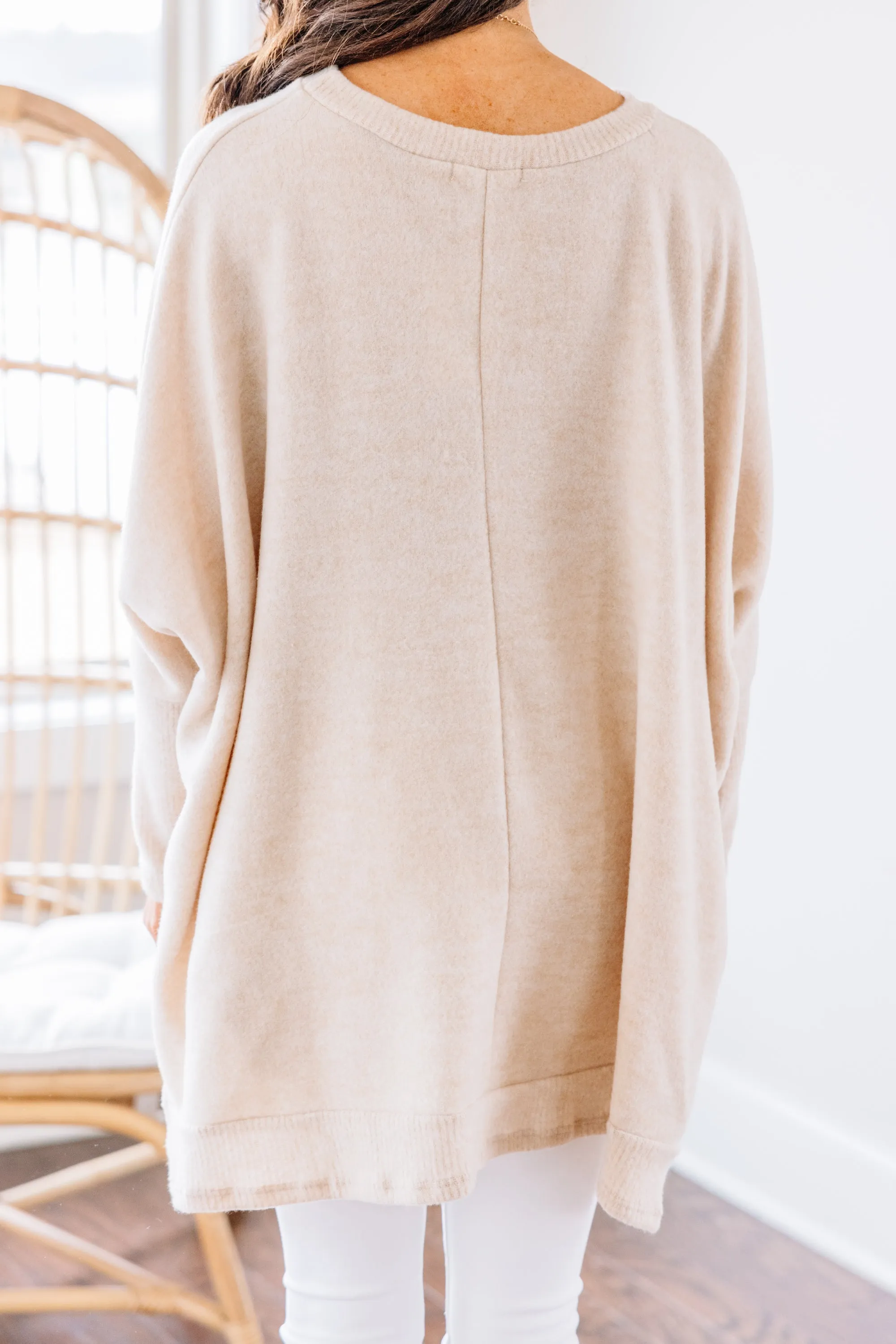 Like I Said Oatmeal Brown Brushed Knit Poncho Top