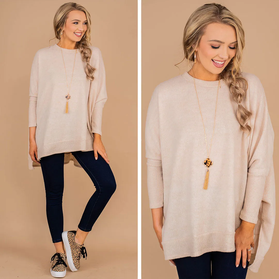 Like I Said Oatmeal Brown Brushed Knit Poncho Top