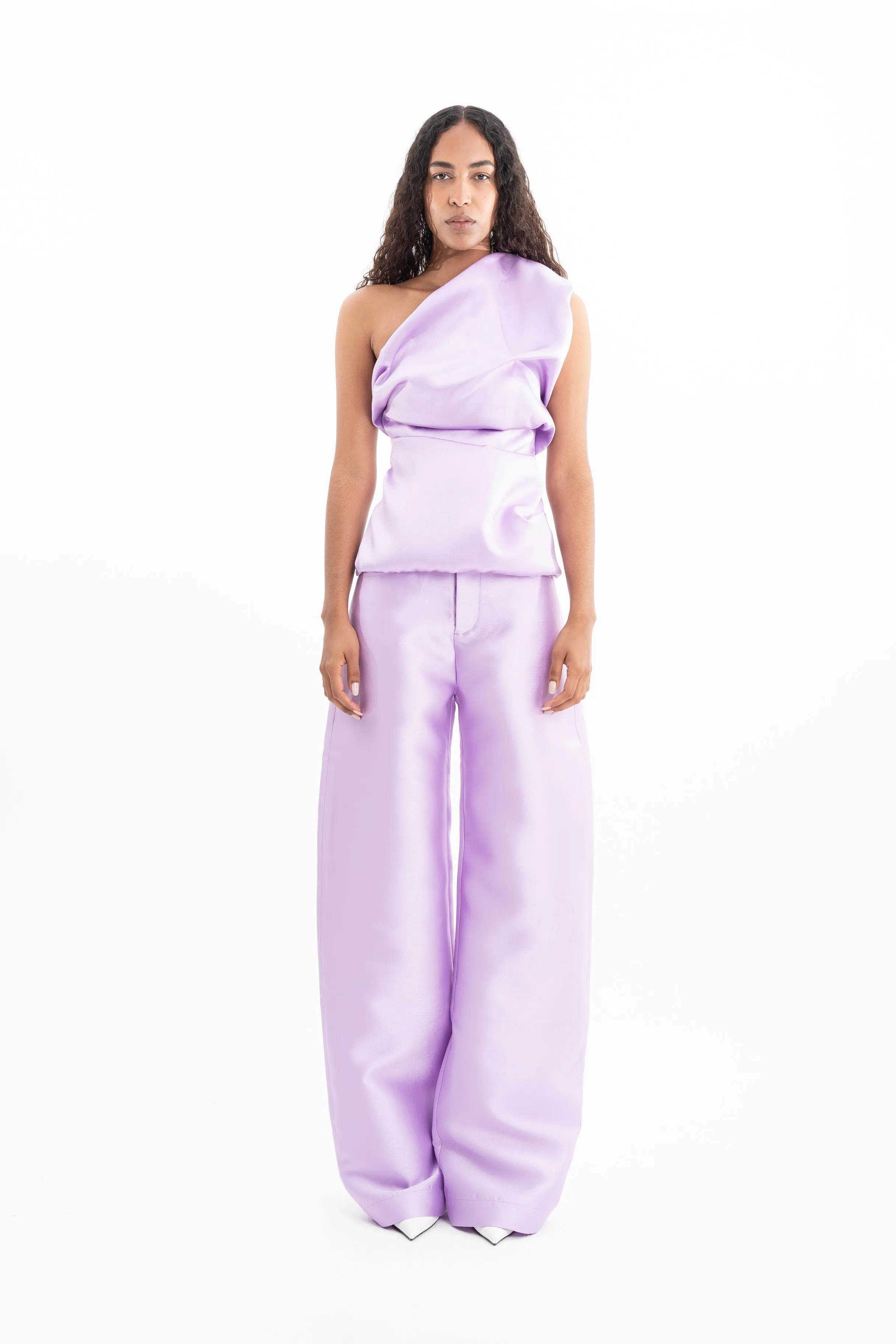 LILAC MIKADO SLEEVELESS DRAPED TOP