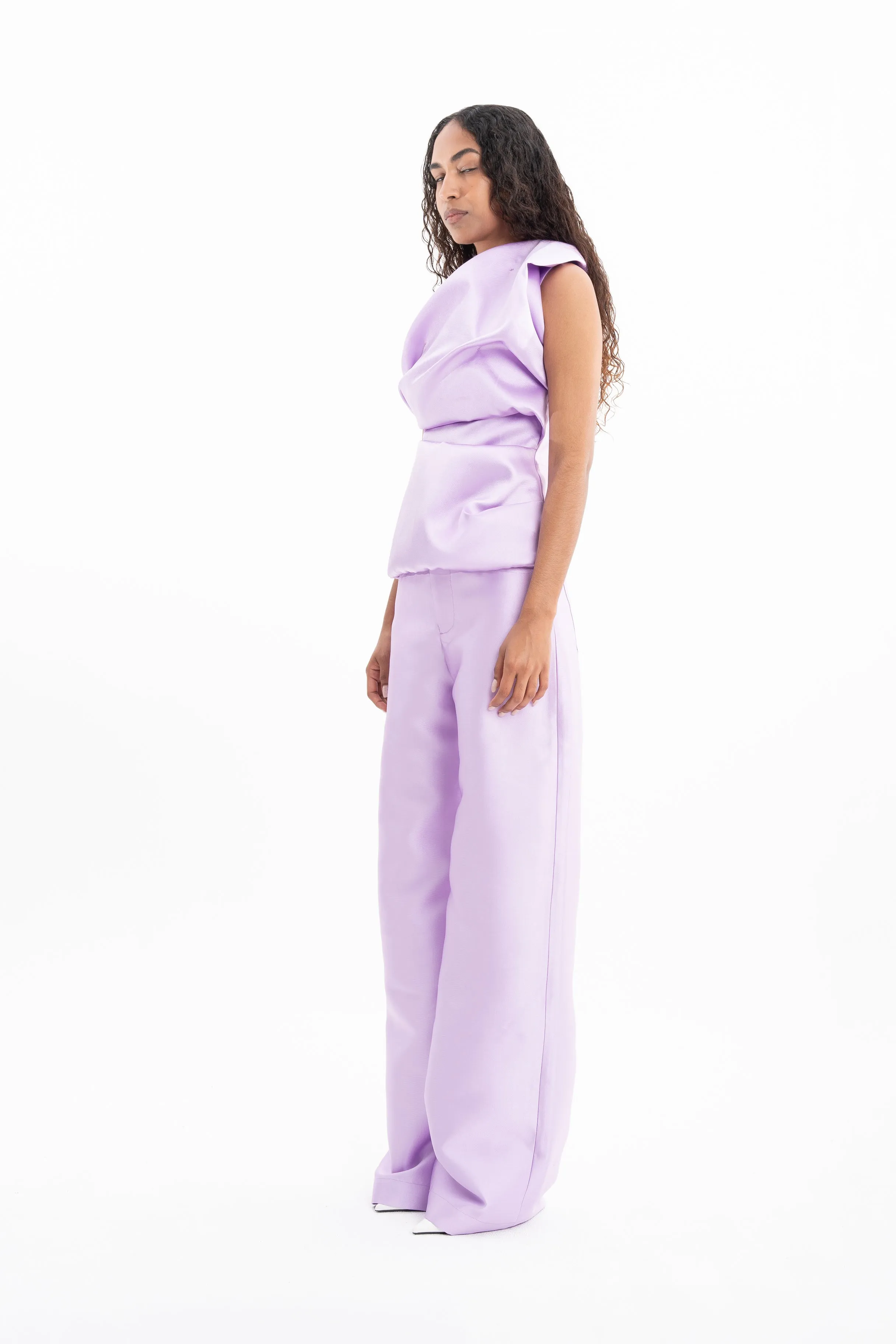 LILAC MIKADO SLEEVELESS DRAPED TOP