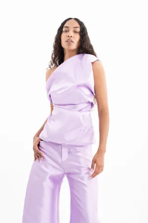 LILAC MIKADO SLEEVELESS DRAPED TOP