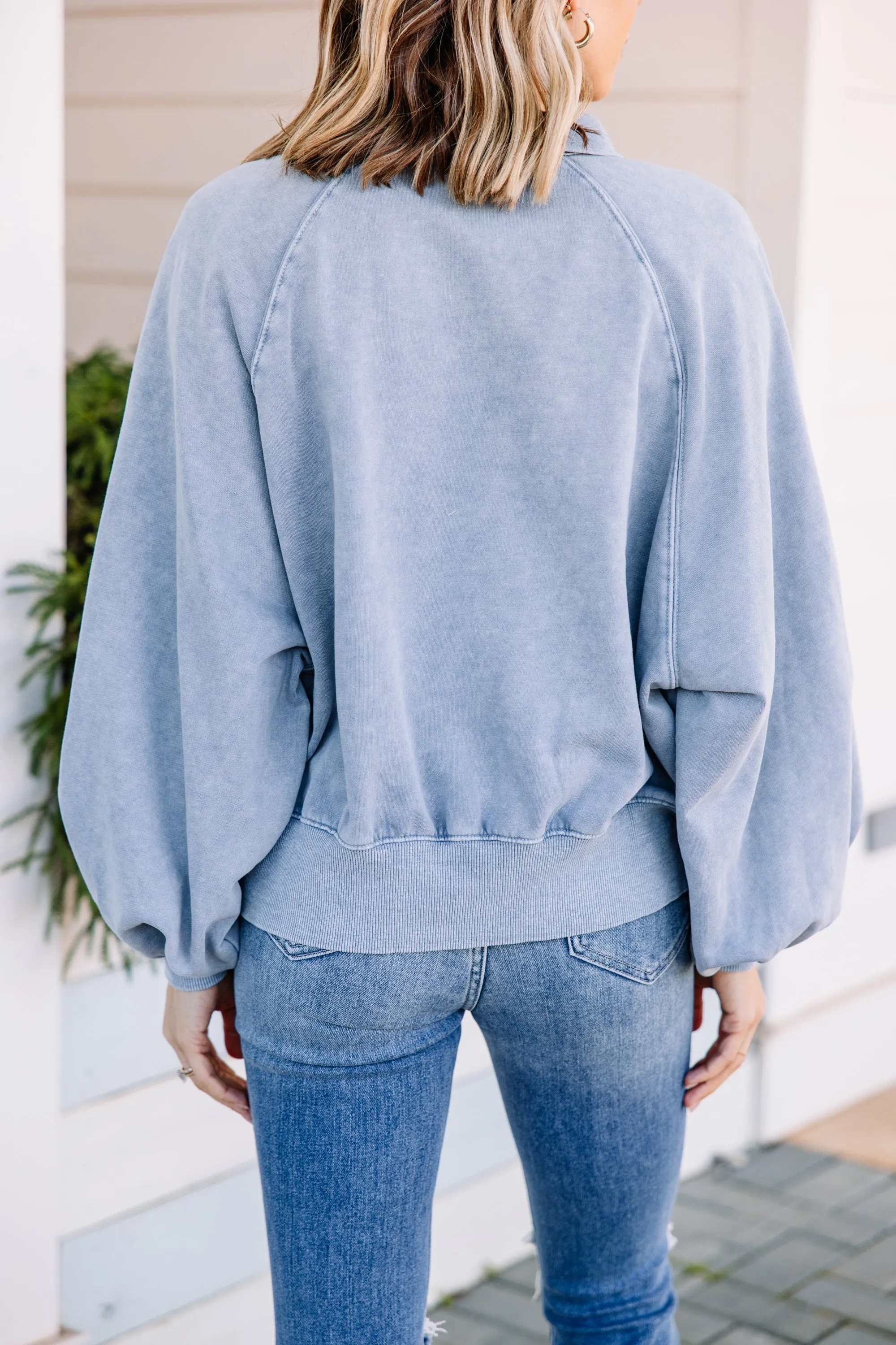 Look It Up Slate Blue Half Snap Pullover