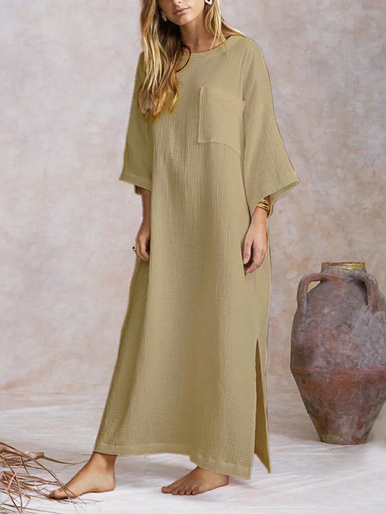 Loose Batwing Long Shirt Split Hem Jumpers Kaftan Women Maxi Dress